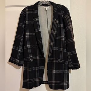 Maurices 3/4 Sleeve Open Front Black Plaid Blazer